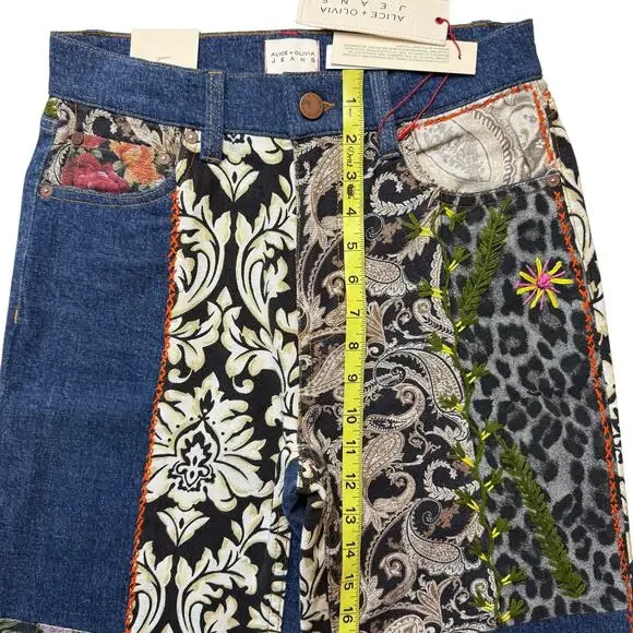ALICE + OLIVIA Weezy Patchwork Mixed Media Jeans - Picture 9 of 11